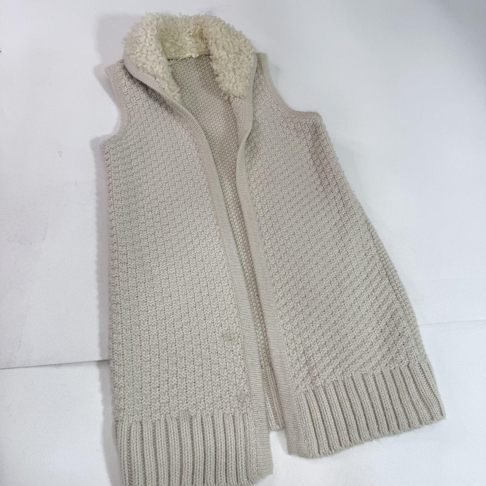 GAP Sweater Vest Womens Small‎ Beige Sherpa Collar Open Front Chunky Knit